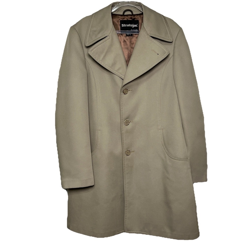 Vintage Stratojac Men's Size 40L Coat Double Breasted Lined Trench‎ Overcoat 70s